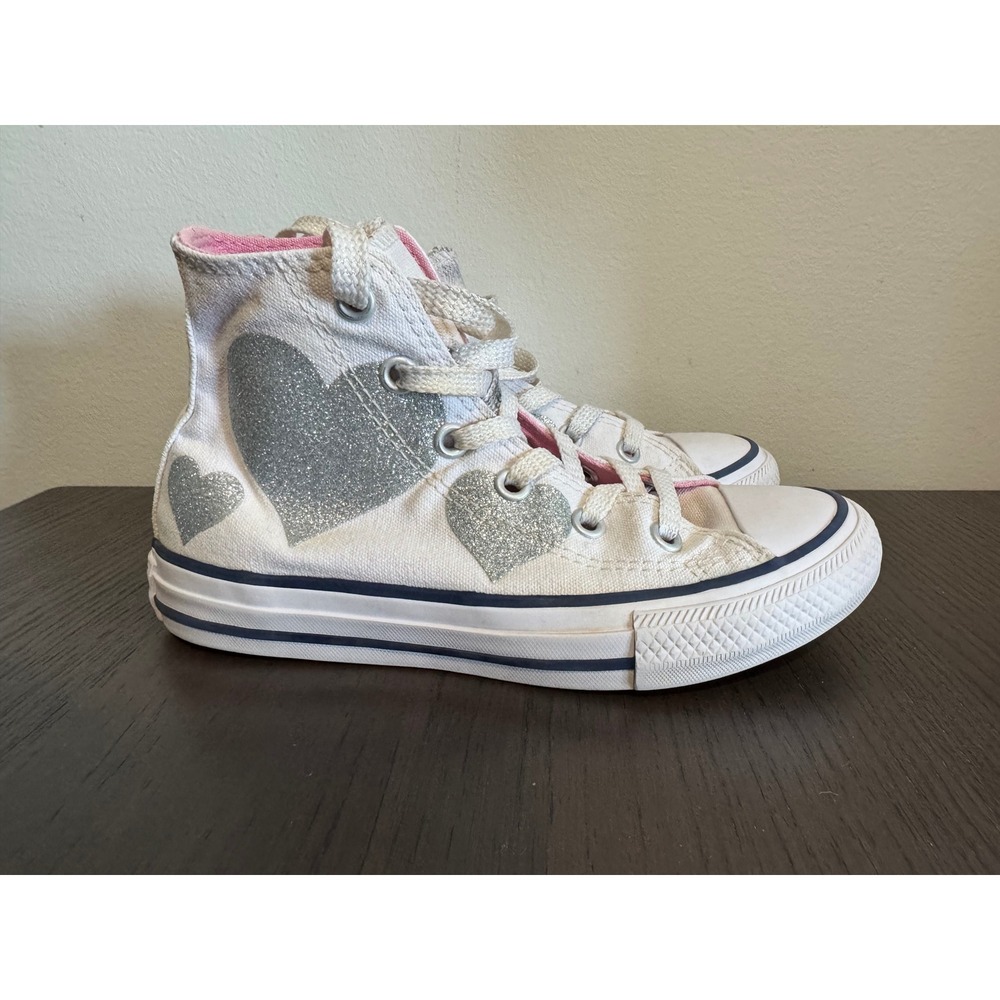 Converse Chuck Taylor All Star girls Size 12 White Silver Glitter Heart High Top